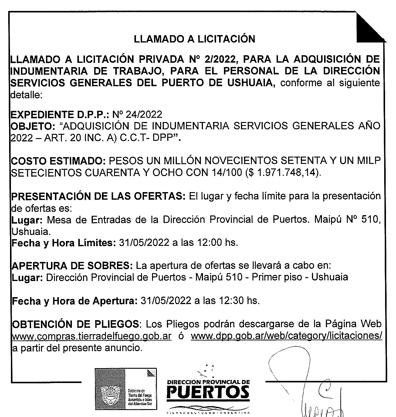 Licitacion Privada Nº 022022 Adquisición De Indumentaria De Trabajo Para E Personal De La 5787